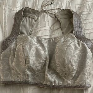 Saree Sari Lehenga blouse silver XS crop top lengha